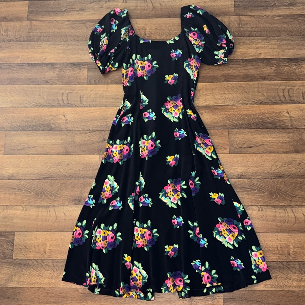 Betsey Johnson For Lew Magram Vintage Dress Size Small 90s Does 40s Puff Sleeve - Picture 3 of 16